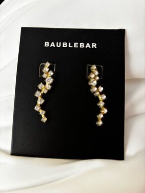 BaubleBar Farah Ear Crawler Gold Sparkling Crystal Cascade Earrings
